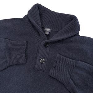 J Crew Mens XL Lambs Wool Knit Button Shawl Collar Sweater Navy Blue Pullover